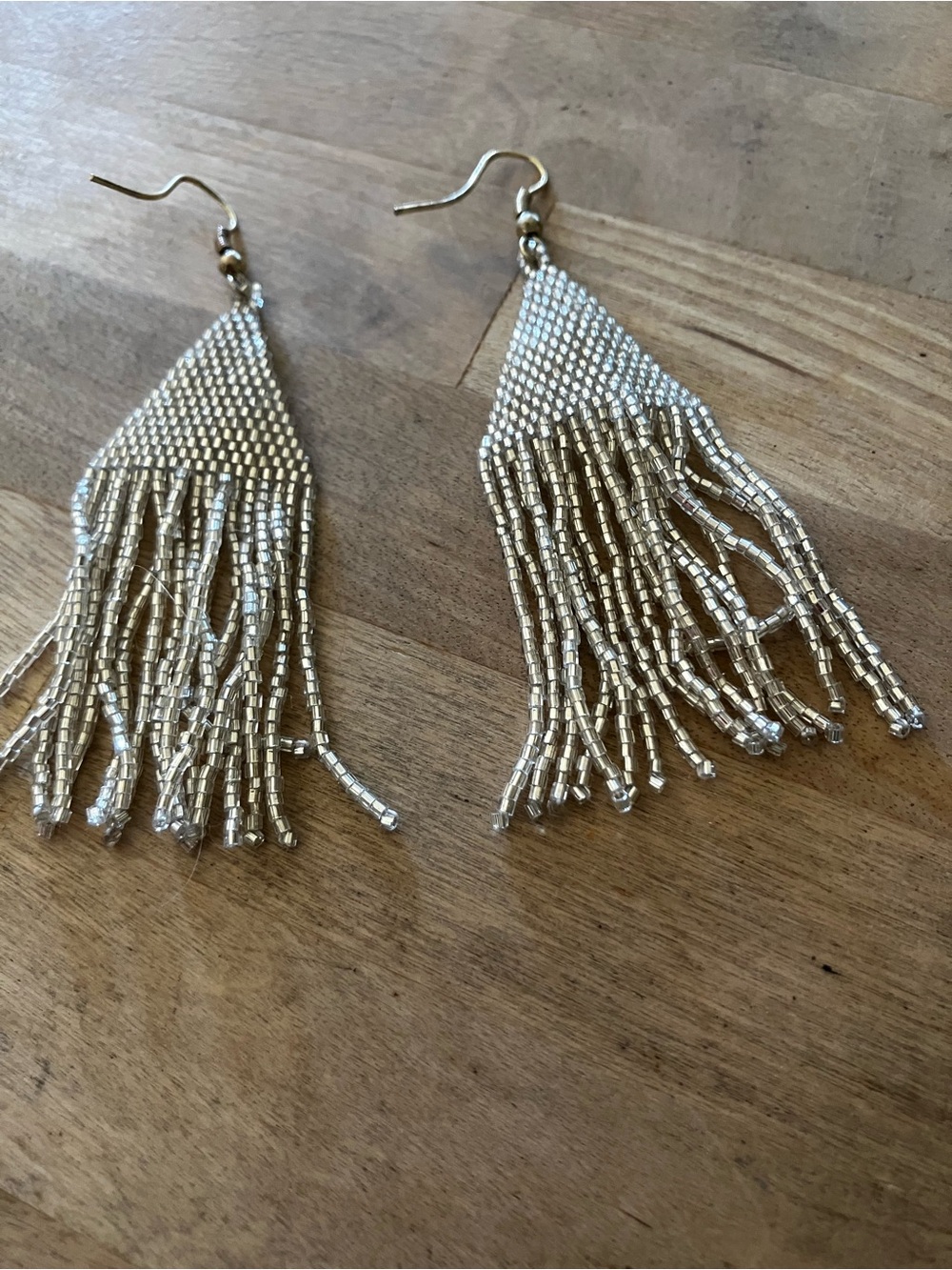 Gold Beaded Fringe Drop Earrings